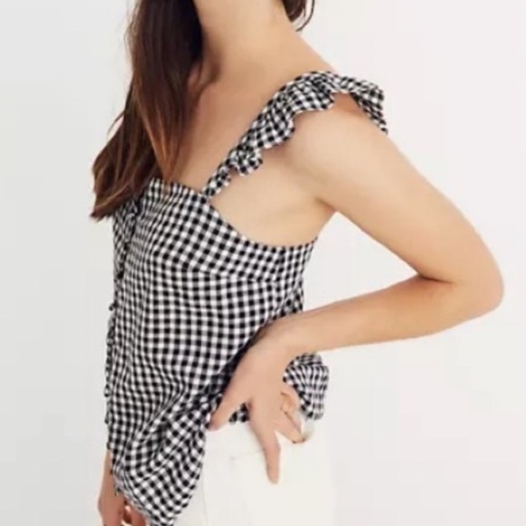 Madewell Tops - Madewell | Black & White Gingham Ruffle Strap Top